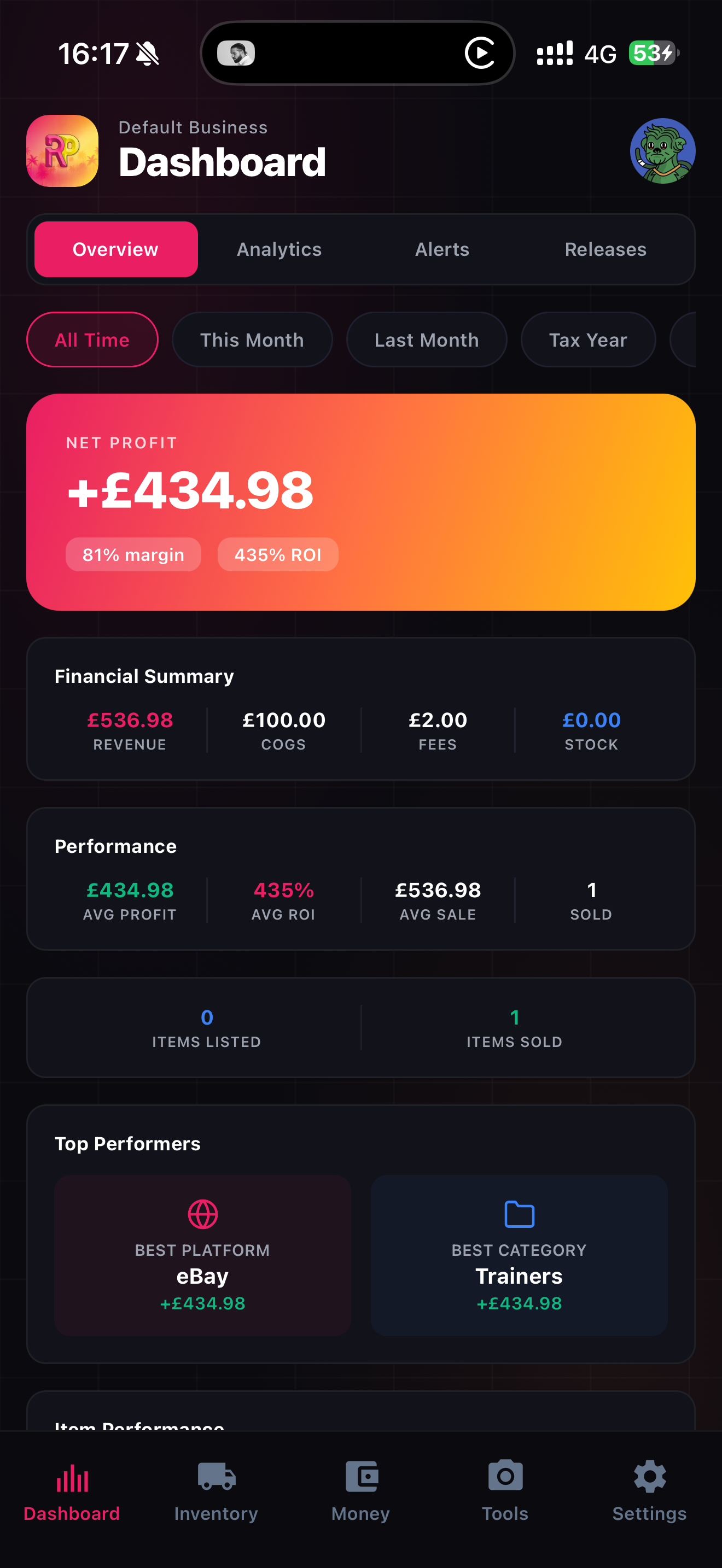 Resellers Paradise App Dashboard