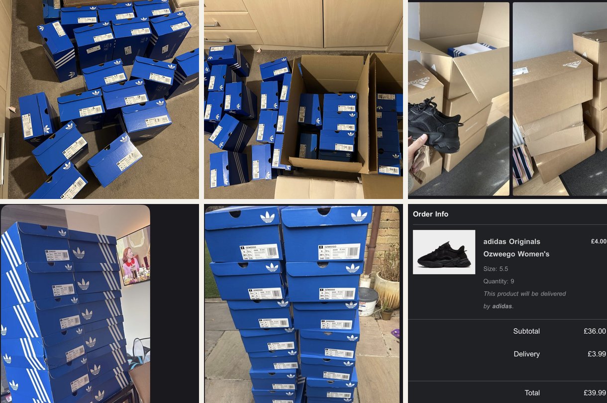 Deliveries of adidas Ozweego shoeboxes to Resellers Paradise members