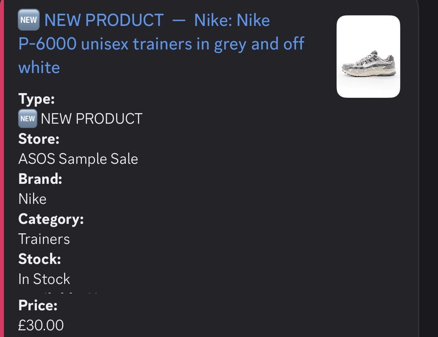 Resellers Paradise discount monitor alert: Nike P-6000 at £30